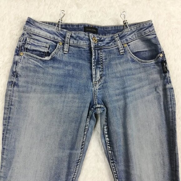 Women's blue denim light wash mid-rise elastic - Picture 5 of 8